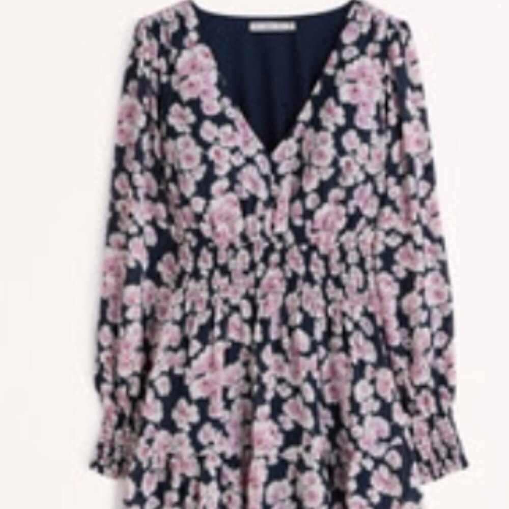 Abercrombie Long-Sleeve Smocked Waist Mini Dress (Petite XS) - Picture 2 of 5